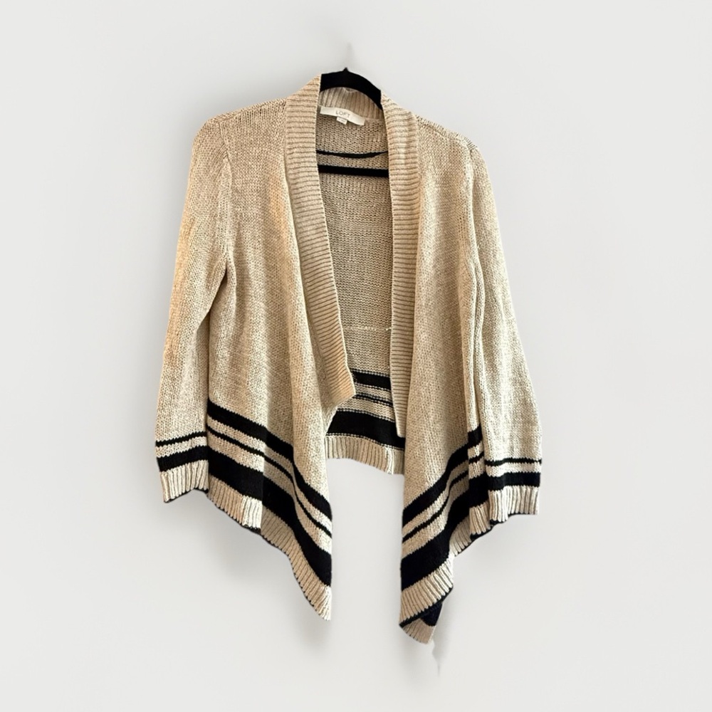 LOFT Beige and Black Striped Cardigan